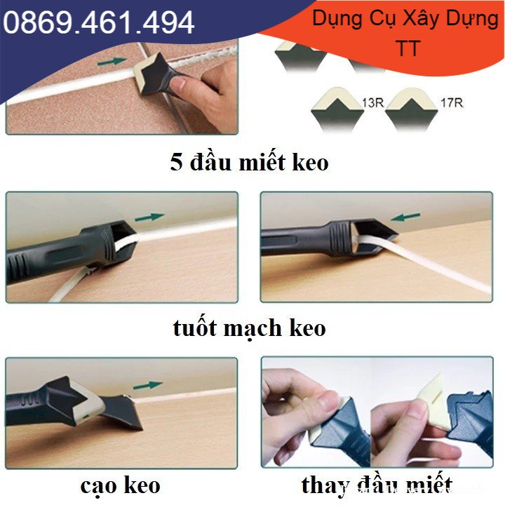 BỘ DỤNG CỤ MIẾT MẠCH KEO SILICON - TẶNG 5 ĐẦU MIẾT KEO SILICONE
