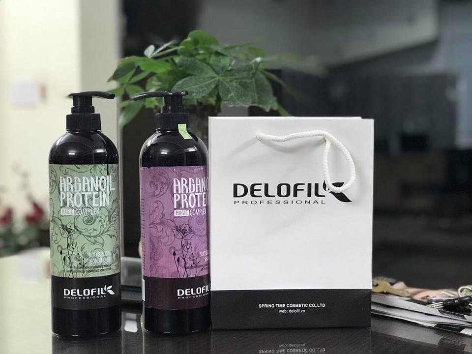 Cặp Dầu Gội Dầu Xả Delofil Arganoil Protein Trị Gàu, Siêu Mượt 800ml x 2 - Ý