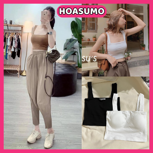 Áo 2 dây bản to có mút ngực mix phối đồ siêu đỉnh - 2 dây croptop