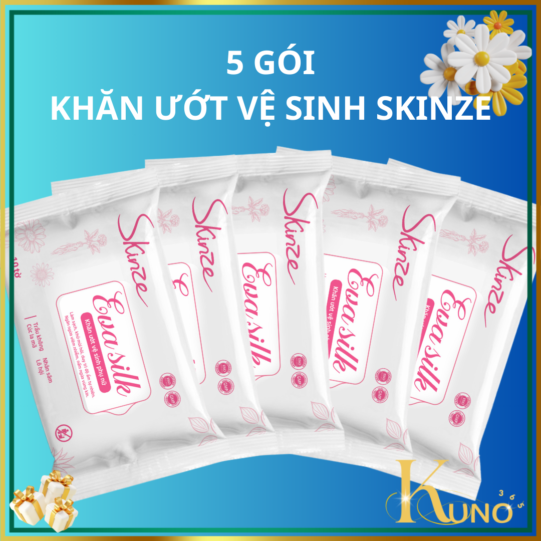 Combo 5 Gói Khăn ướt vệ sinh phụ nữ Skinze Eva Silk kháng khuẩn kháng viêm