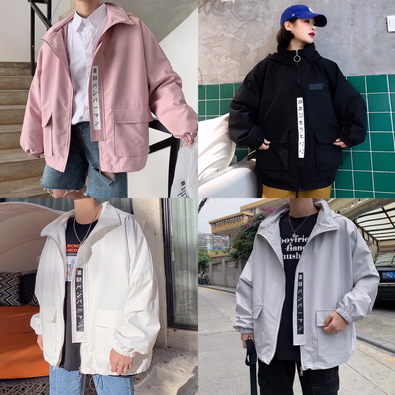 [HCM]ÁO KHOÁC KAKI NAM NỮ TÚI HỘP PHỐI SỌC CHỮ THỜI TRANG SAKURA MS090T