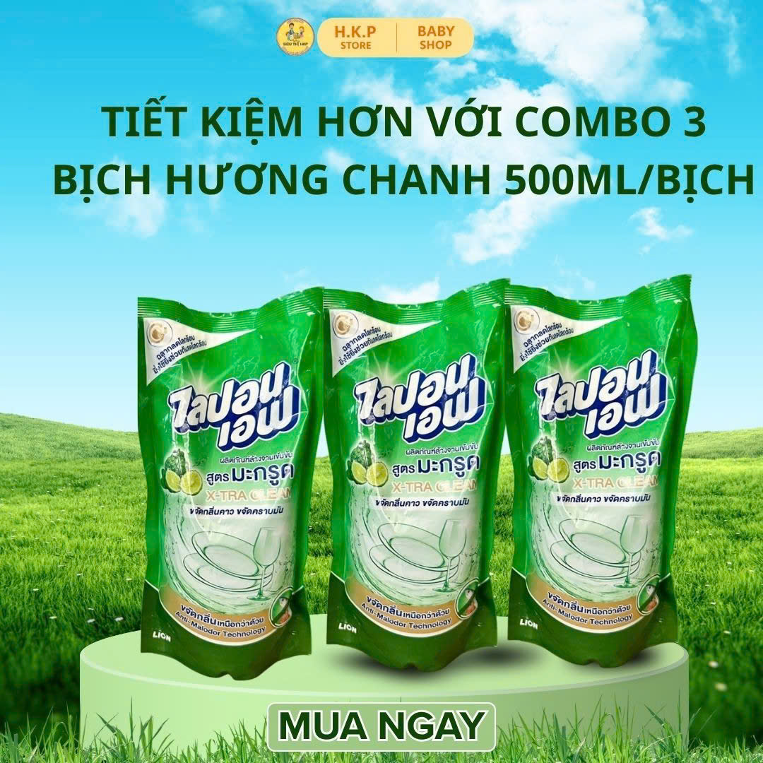 Nước Rửa Chén Lipon Thái Lan 500ml - Đậm Đặc, Đánh Bay Dầu Mỡ, Hương Chanh & Không Mùi