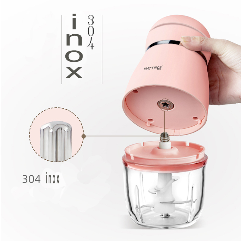 Máy xay cầm tay mini Hattiecs 6 lưỡi dao inox công suất 200W