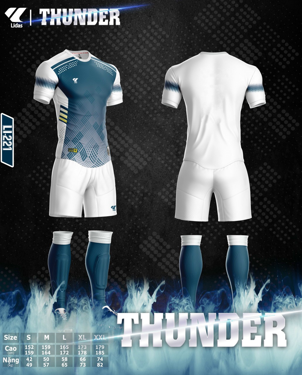 Áo Bóng Đá-Bóng Chuyền Không Logo Thunder Trắng-lam