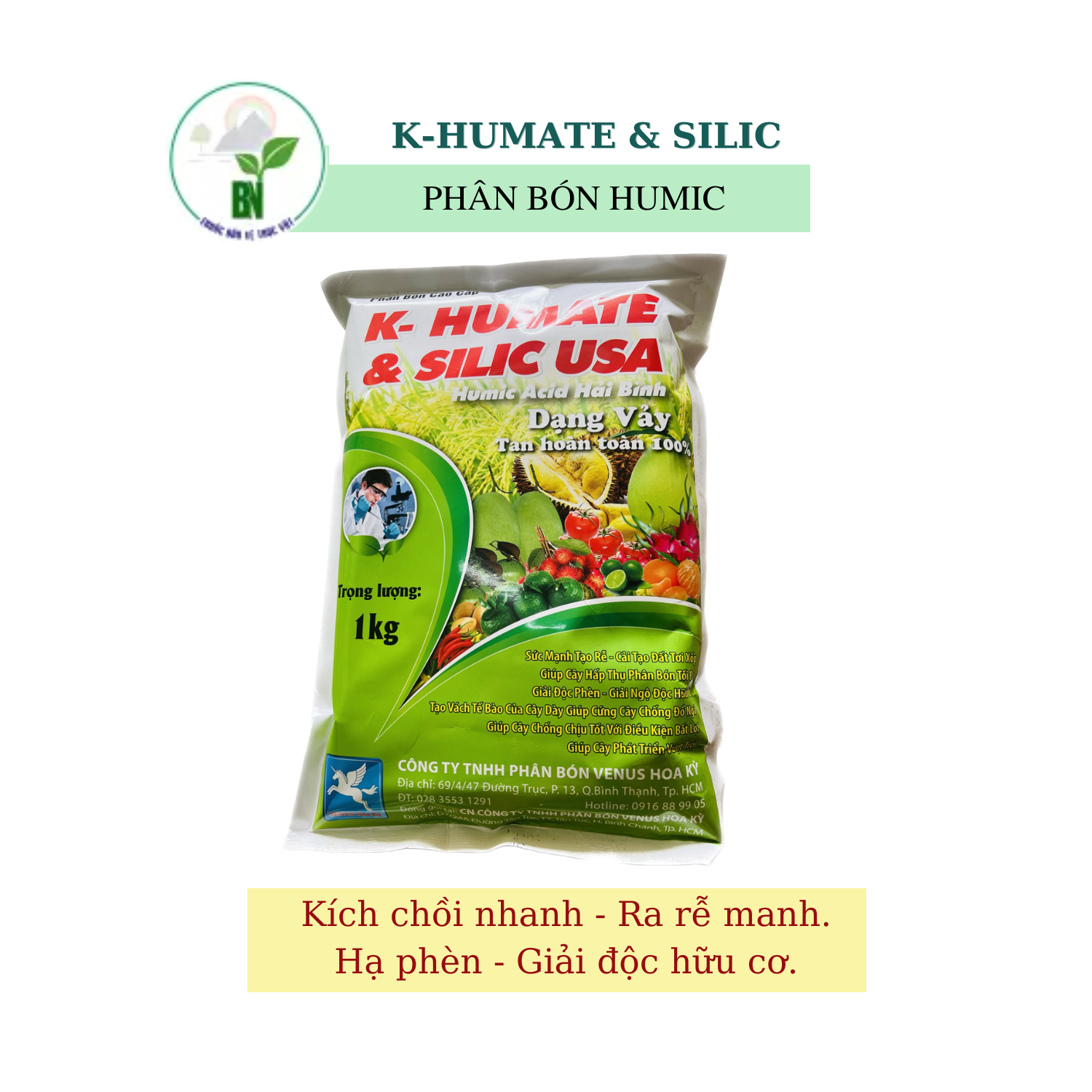 Phân bón kích rễ Humic silic USA - Tan hoàn toàn 100% (1 Kg/gói) - SĐT Đặt hàng: 0358887735