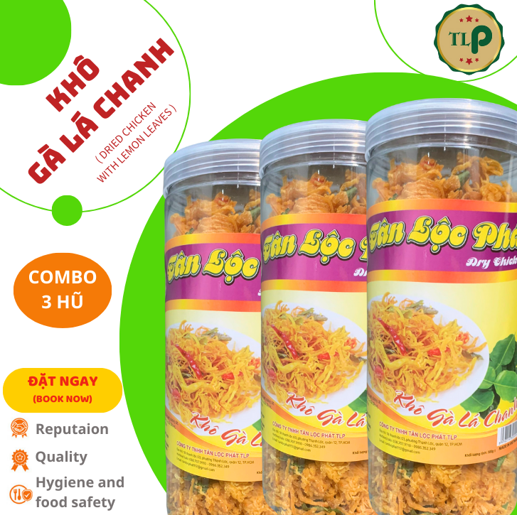 Khô gà lá chanh tân lộc phát 900g - combo 3 hũ 300g