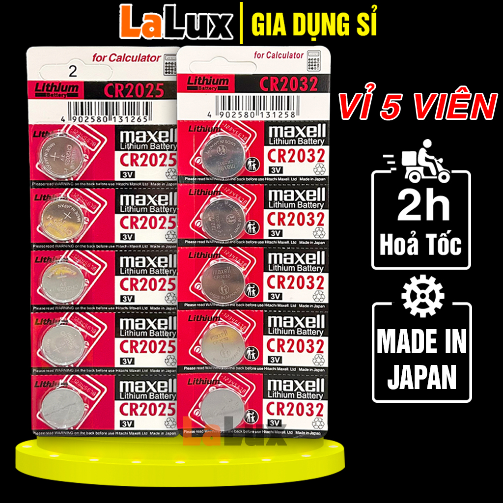 VỈ 5 VIÊN Pin Cr2032 / Cr2025 / Cr2016 Panasonic và Maxcell -  Pin Cmos Cúc Áo, Khuy Áo, Nút Áo Dùng Cho Đồng Hồ Đeo Tay, Máy Đo Đường Huyết, Laptop, PC, Đồ Chơi Điện Tử, Máy Ảnh, Chìa Khoá Điện Tử - LALUX