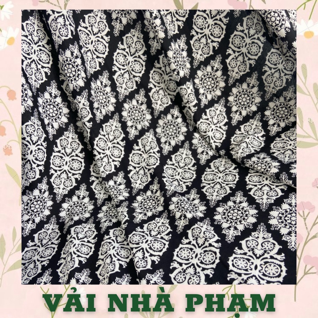 Cotton lụa họa tiết thổ cẩm nền đen - khổ 1.5m - vải nhà phạm