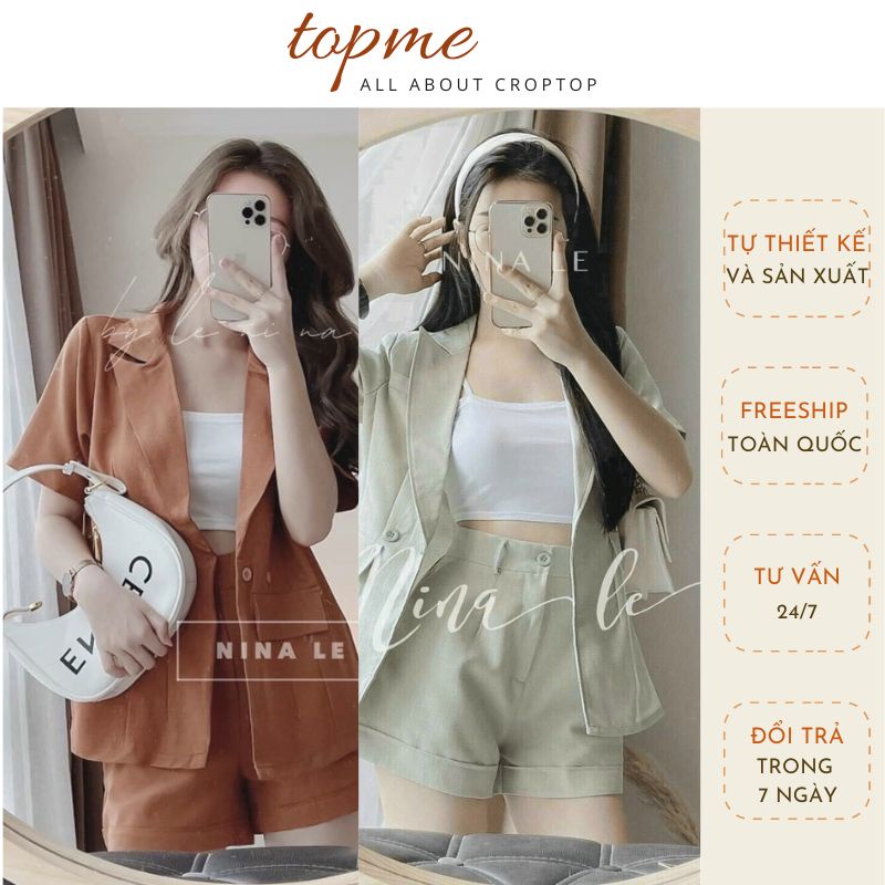 Set blazer nữ tay ngắn quần đùi, bộ blazer nữ vải win cao cấp siêu xinh | topme