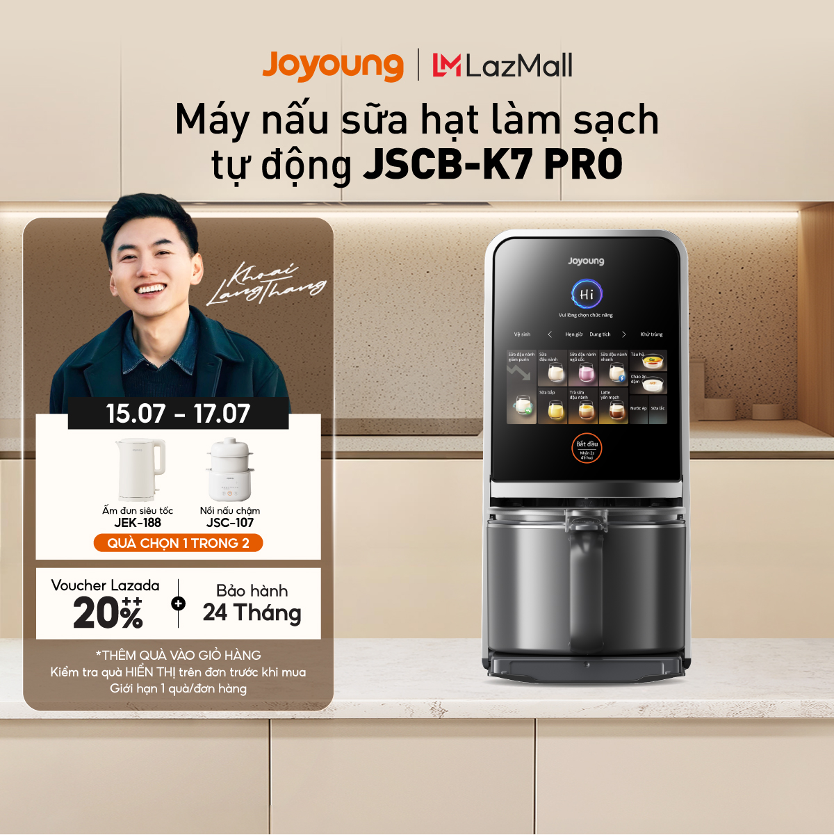 Máy nấu sữa hạt đa năng làm sạch tự động Joyoung JSCB-K7 PRO giảm ồn, khử purin chuyên biệt