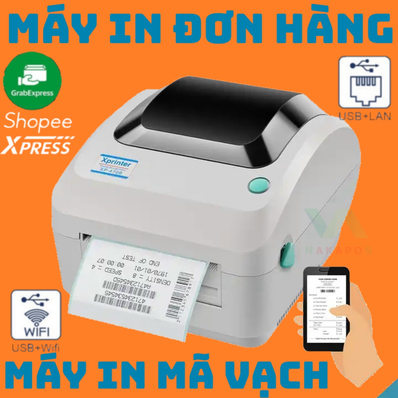 Máy In Đơn Hàng TMĐT Xprinter 470B dùng giấy decal A6 máy in mã vạch XP 470B in nhãn vận chuyển máy in phiếu giao hàng máy in nhiệt