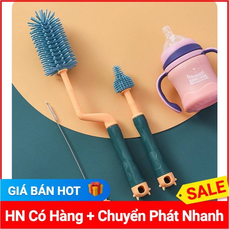 Bộ 3 sản phẩm bàn chải làm sạch bình sữa, làm sạch núm vú bình sữa bằng silicone