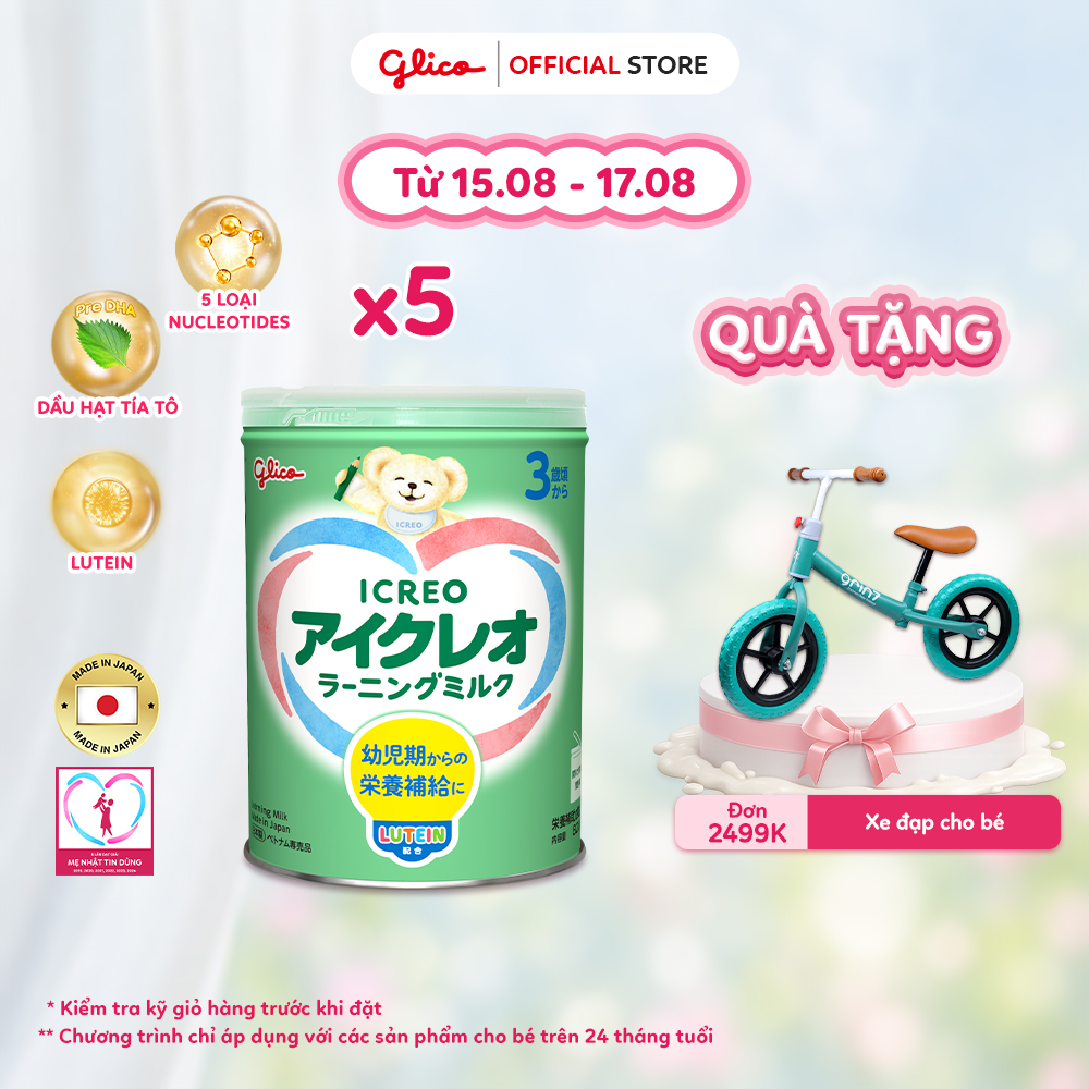 (ICREO SỐ 3) Combo 5 Lon Thực Phẩm Bổ Sung Sữa Dinh Dưỡng GLICO ICREO LEARNING MILK cho bé từ 3 tuổi trở lên (Số 3 - 5Lon x 820g/Lon)