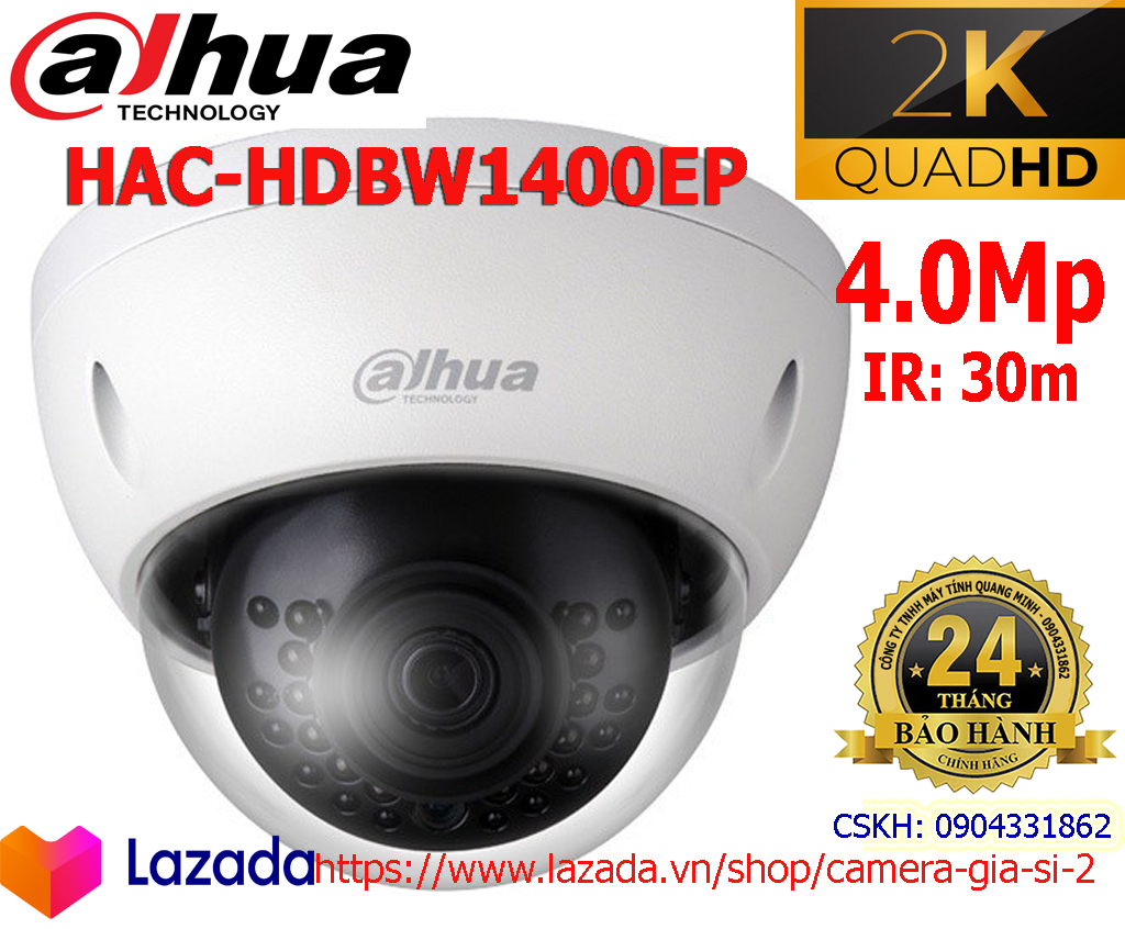 camera Dahua HD CVI  HDBW1400EP độ phân giải 2K ( 4.0Mb ) hồng ngoại 30m , chạy kết hợp với đầu ghi hình Dahua qua cáp đồng trục.