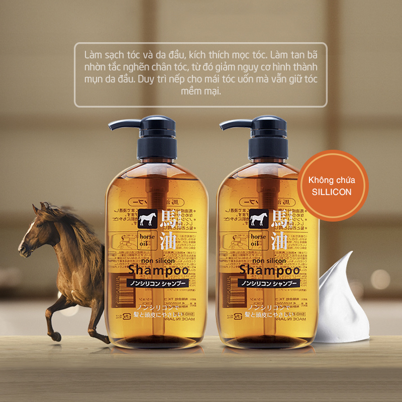 Dầu gội mỡ ngựa Kumano Horse Oil Non Sillicon 600mL nội địa Nhật