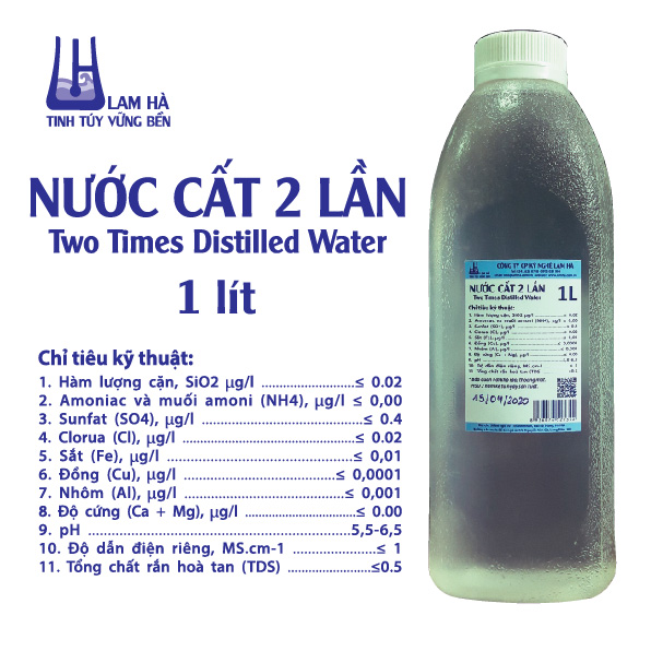 Nước cất 1 lần, nước cất 2 lần, nước cất 3 lần chai 1 lít