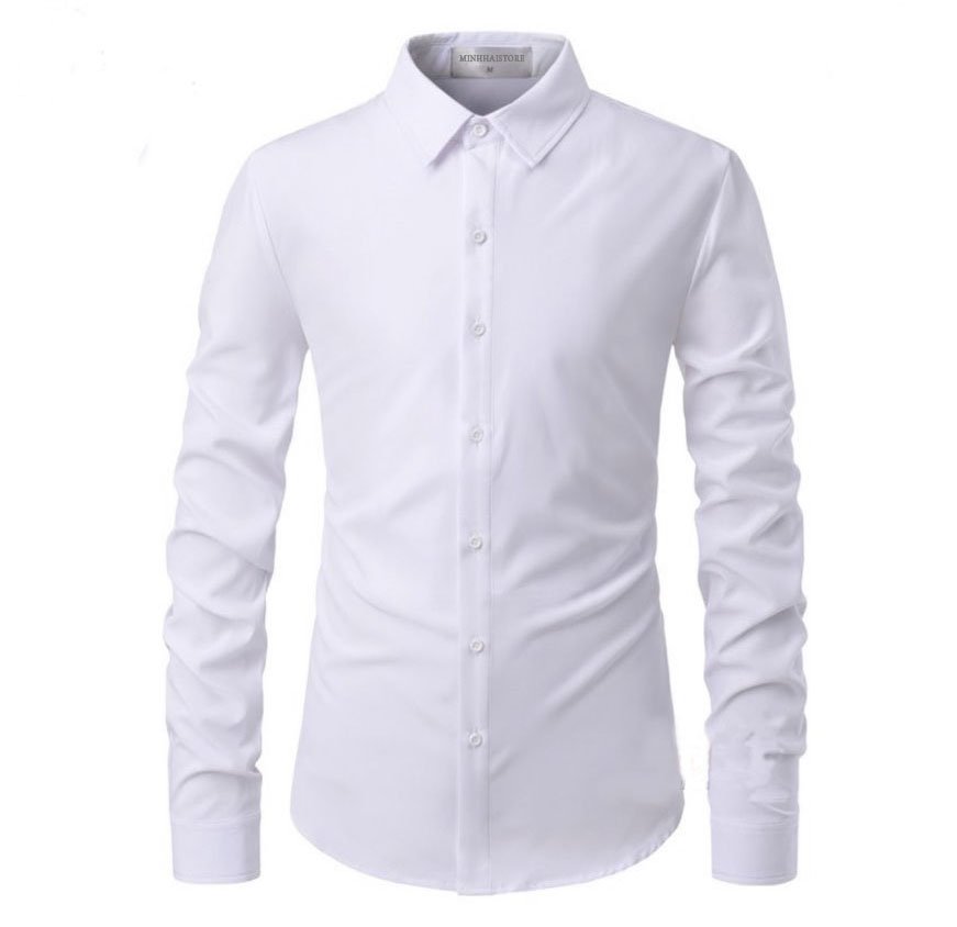 [HCM]Áo sơ mi lụa dài tay nam màu trắng trơn phom body Hàn Quốc vải dày mát  đường may sắc sảo áo sơ mi cao cấp Minhhaistore