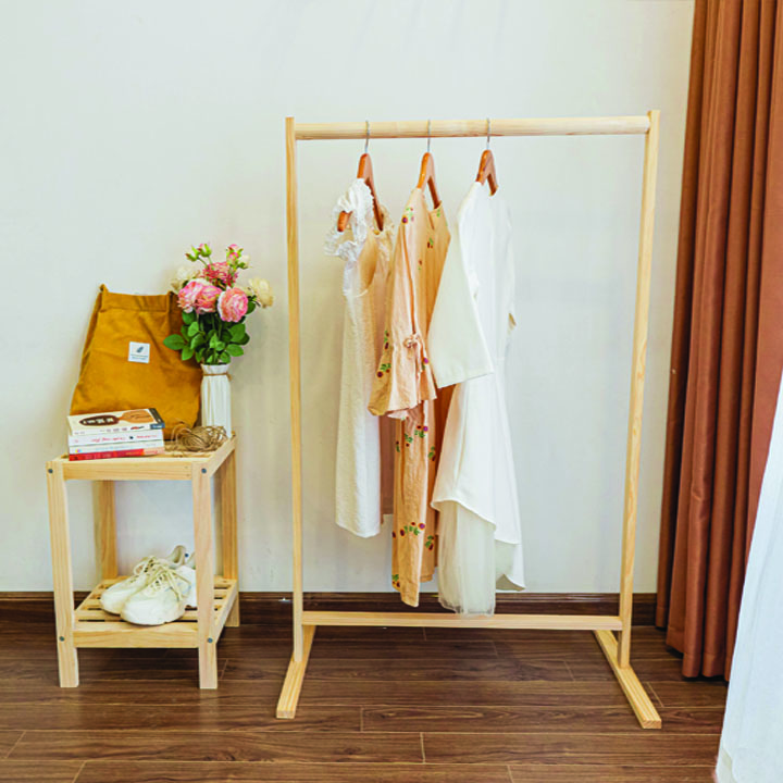 Giá Treo Quần Áo Gỗ Thanh Đơn - Kệ Treo Quần Áo Gỗ - Decor Nhà Cửa Kiểu Hàn, Chắc Chắn Bền Đẹp - KT ( C*D*R=126*88*44 )