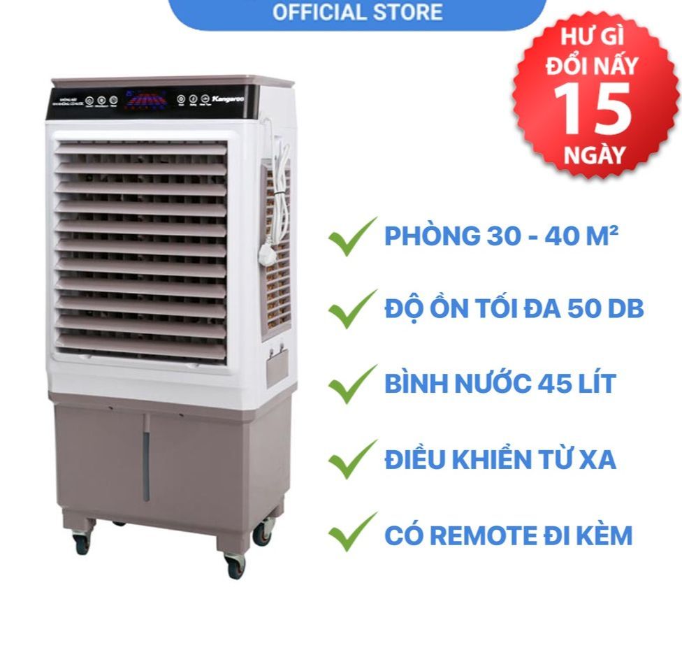 Quạt điều hoà quạt hơi nước Kangaroo KG50F79 Hàng trưng bày BH 12 THÁNG Phạm vi làm mát 30 - 40m² Công suất 150W Bình nước 45 lít