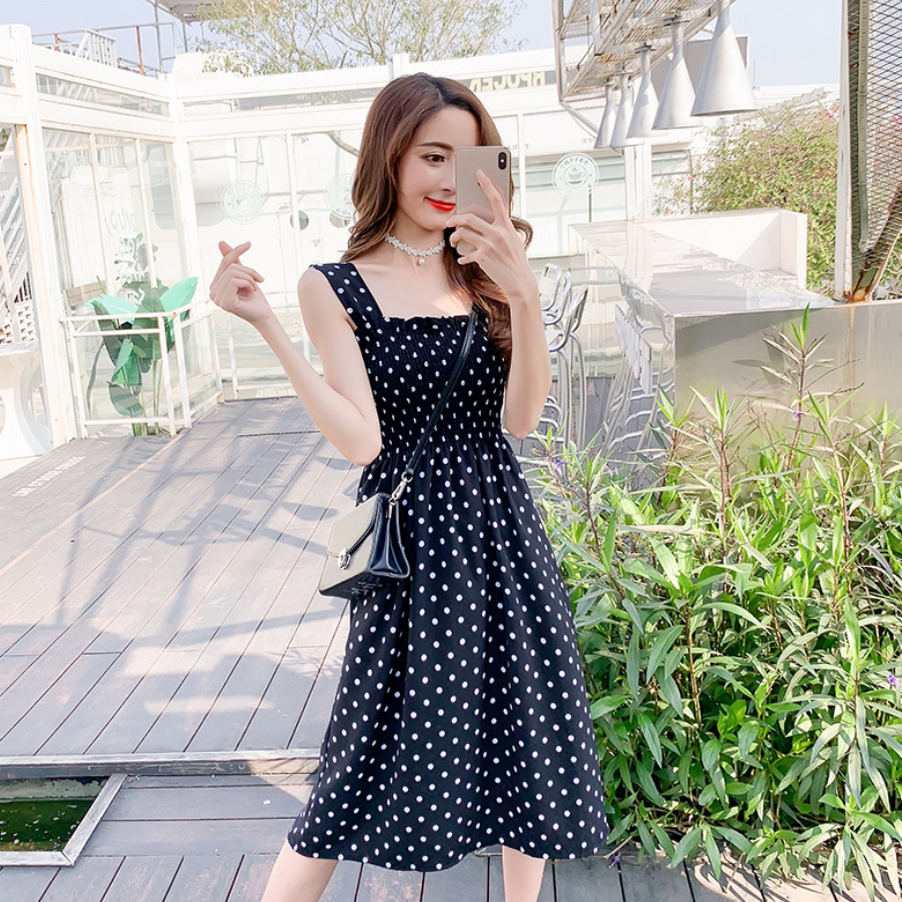 Đầm Chấm Bi Hai Dây Nhún Ngực Dễ Thương DN060 Hoa Lan Shop