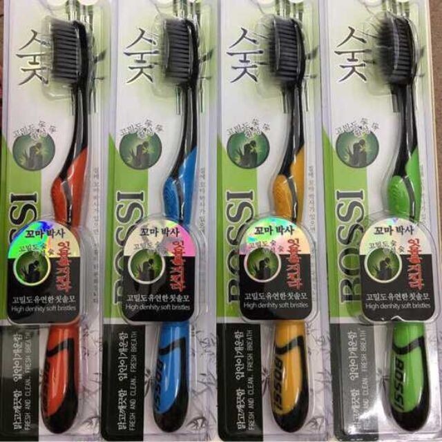 Bàn chải than tre hoạt tính Bossi công nghệ Hàn Quốc - sét 10 chiếc