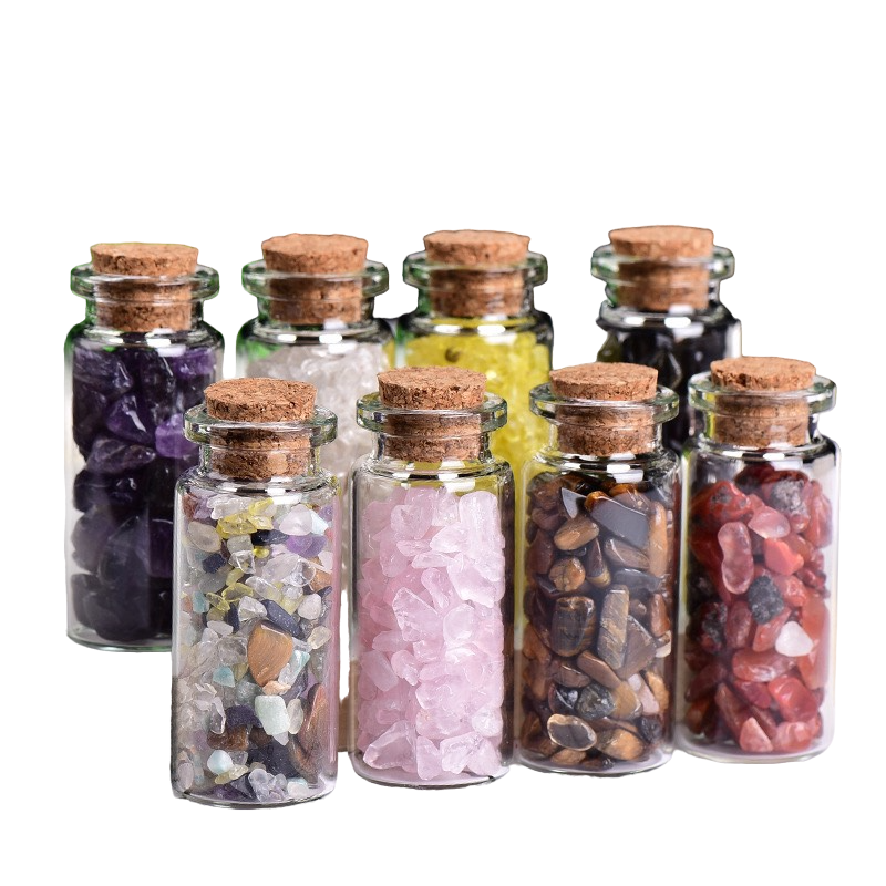 Lọ Đá Thạch Anh Thanh Tẩy Bài Tarot, Vụn đá phong thuỷ nhiều màu để bàn, trang trí nhà cửa, phòng làm việc, Đá vụn thạch anh ngũ sắc tự nhiên 100%