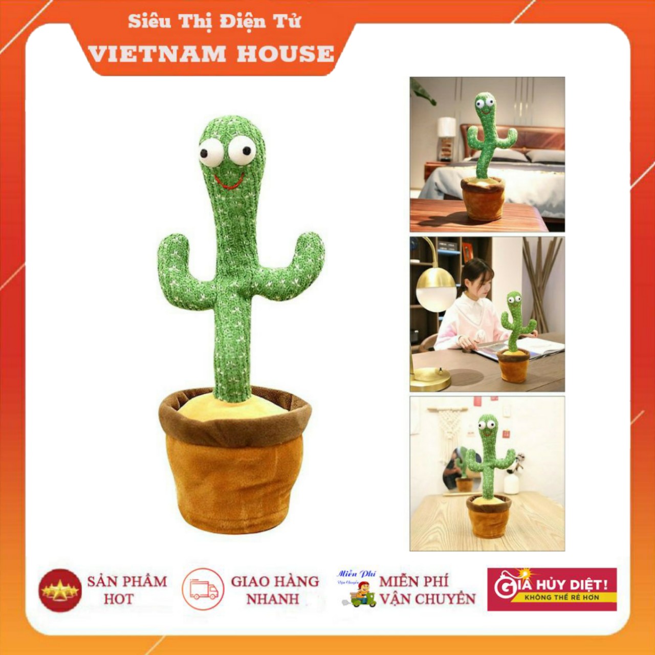 HOT SALE🔴Đồ Chơi Xương Rồng Nhảy Múa - Giảm Stress (Có Nhạc, Ghi Âm, 120 Bài Hát) - Tặng Kèm Dây Sạc Hoặc Pin.
