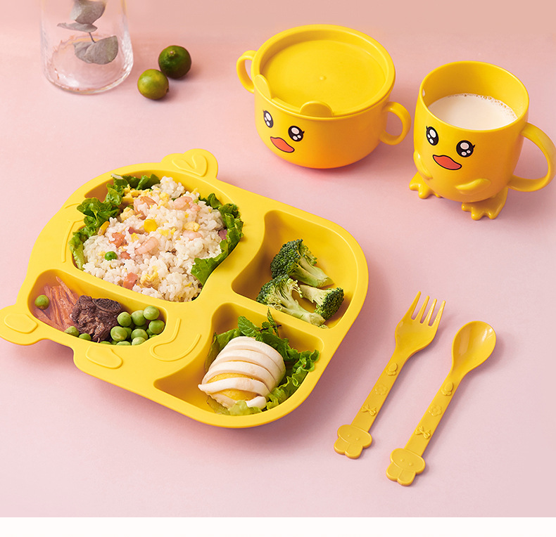 Bộ 5 Món Ly Chén Muỗng Nĩa Khay An Toàn Cho Bé - Bộ Ăn Dặm Cho Bé