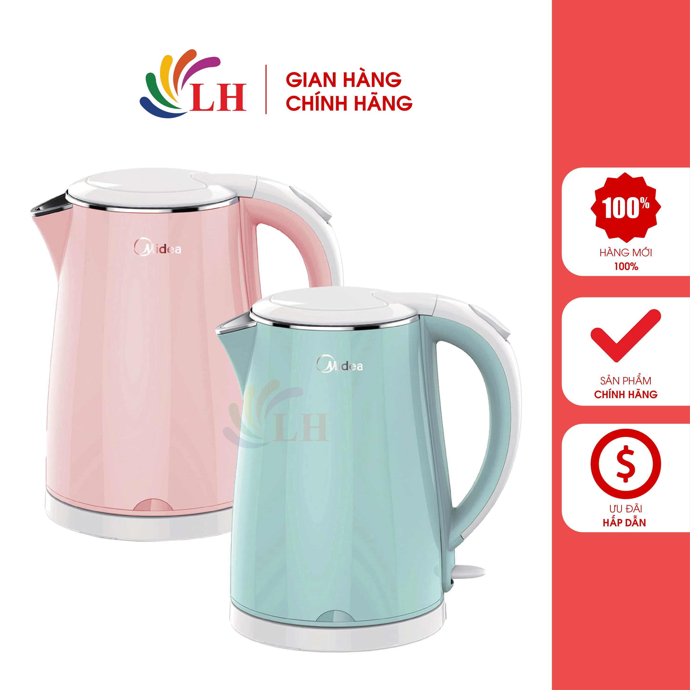 Bình đun siêu tốc Midea 1.5 lít MK-15DC - Hàng chính hãng - Công suất 1800W, dung tích 1.5L, inox chịu nhiệt, tự động ngắt điện khi nước sôi, đế xoay 360 độ, chân đế chống trượt