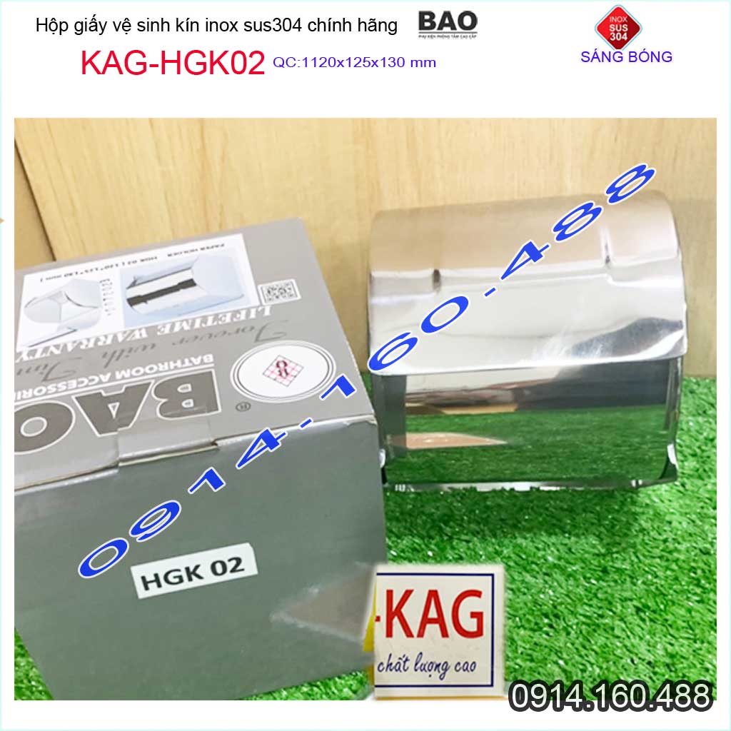 Hộp đựng giấy vệ sinh kín nước Inox Bảo KAG-HGK02, Móc giấy toilet SUS304 inox dập khuôn cao cấp thiết kế tuyệt đẹp