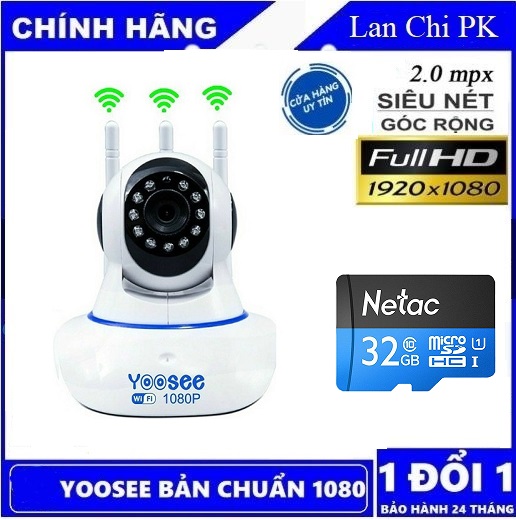 [HCM][ Combo + Thẻ ]Camera IP Wifi Yoosee 3 Râu xoay 360 độ độ phân giải FULL HD 2.0MP 1920x1080p Không DâyCamera trong nhàngoài trời Camera hồng ngoại tích hợp ghi âmlưu trữ dữ liệu
