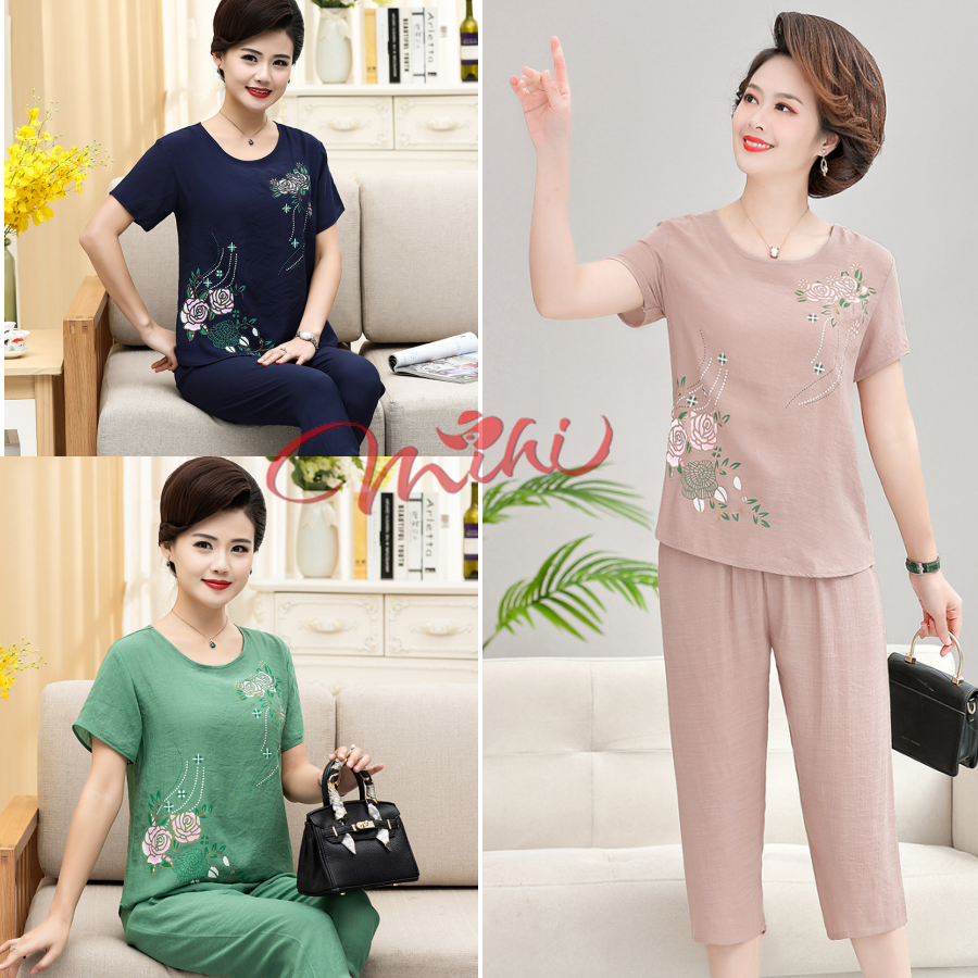 Đồ bộ trung niên nữ đẹp B56 ngắn tay - Đồ bộ quần áo kiểu thời trang Quảng Châu cho mẹ, cho bà - Sho
