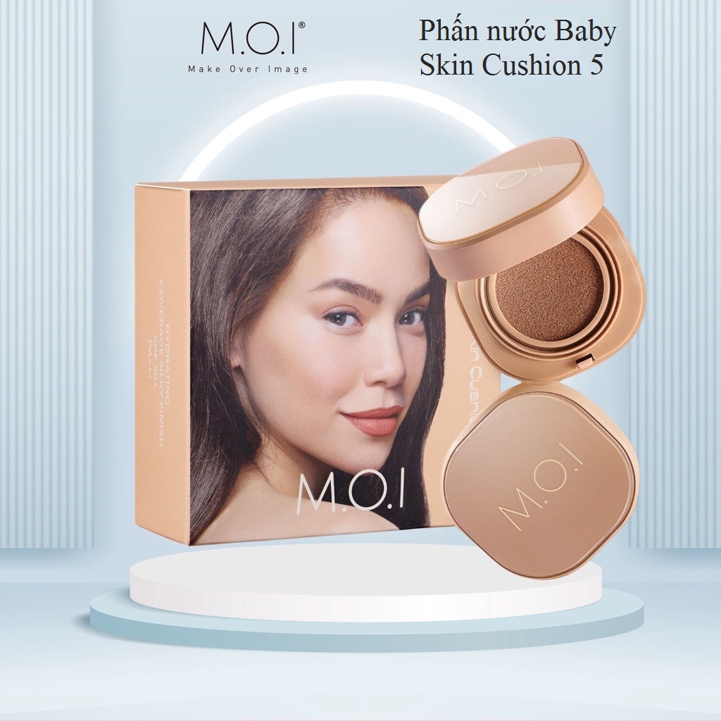 Phấn nước cushion moi hồ ngọc hà 5m baby skin 5 in 1 m.o.i cosmetics kiềm dầu chống nắng spf 50+ pa++ che phủ 99% khuyết điểm