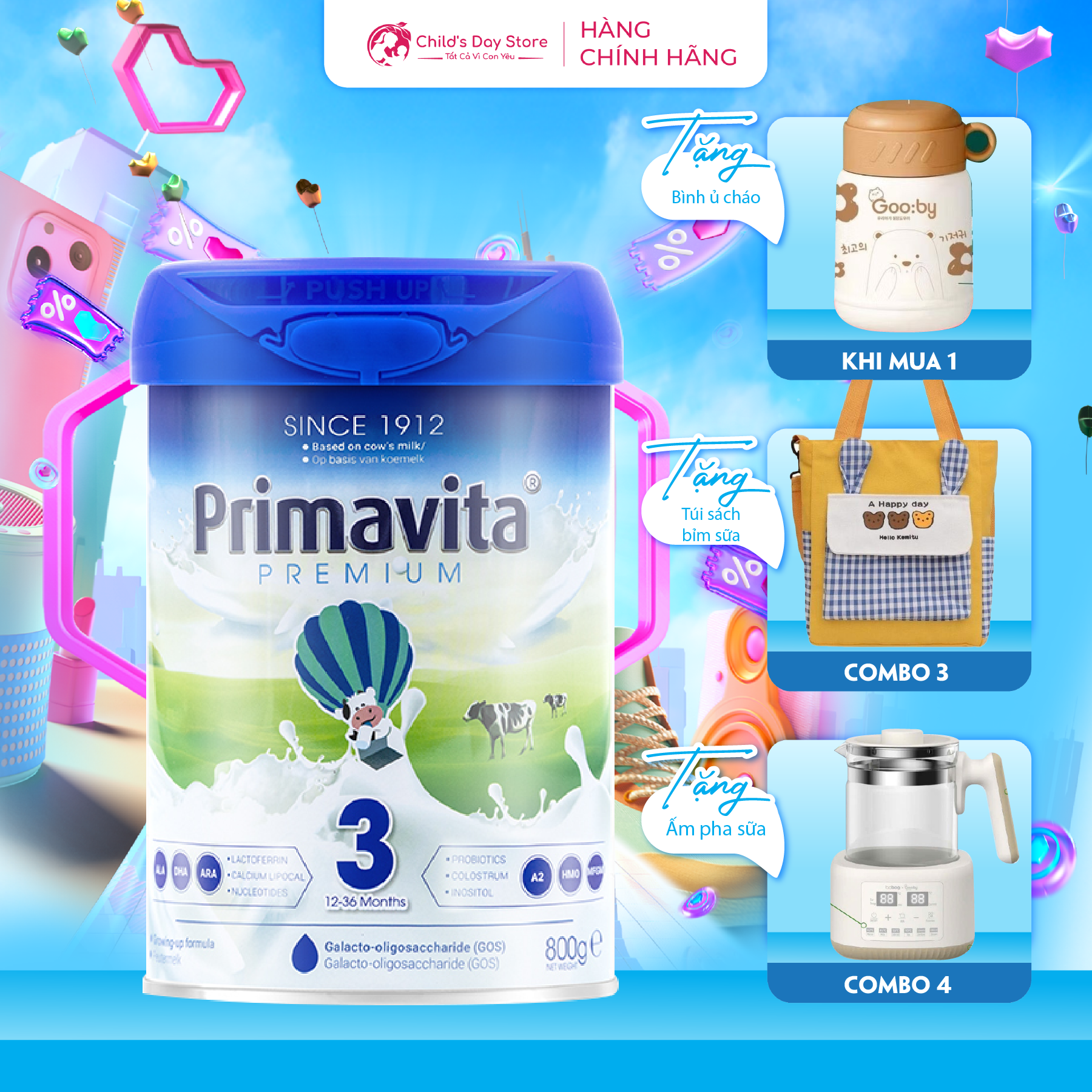  Sữa Bột Primavita Premium Số 3 – Dành Cho Trẻ Từ 12–36 Tháng – Hỗ Trợ Trí Não Chiều Cao Tiêu Hóa Và Miễn Dịch – Nhập Khẩu Từ Hà Lan 