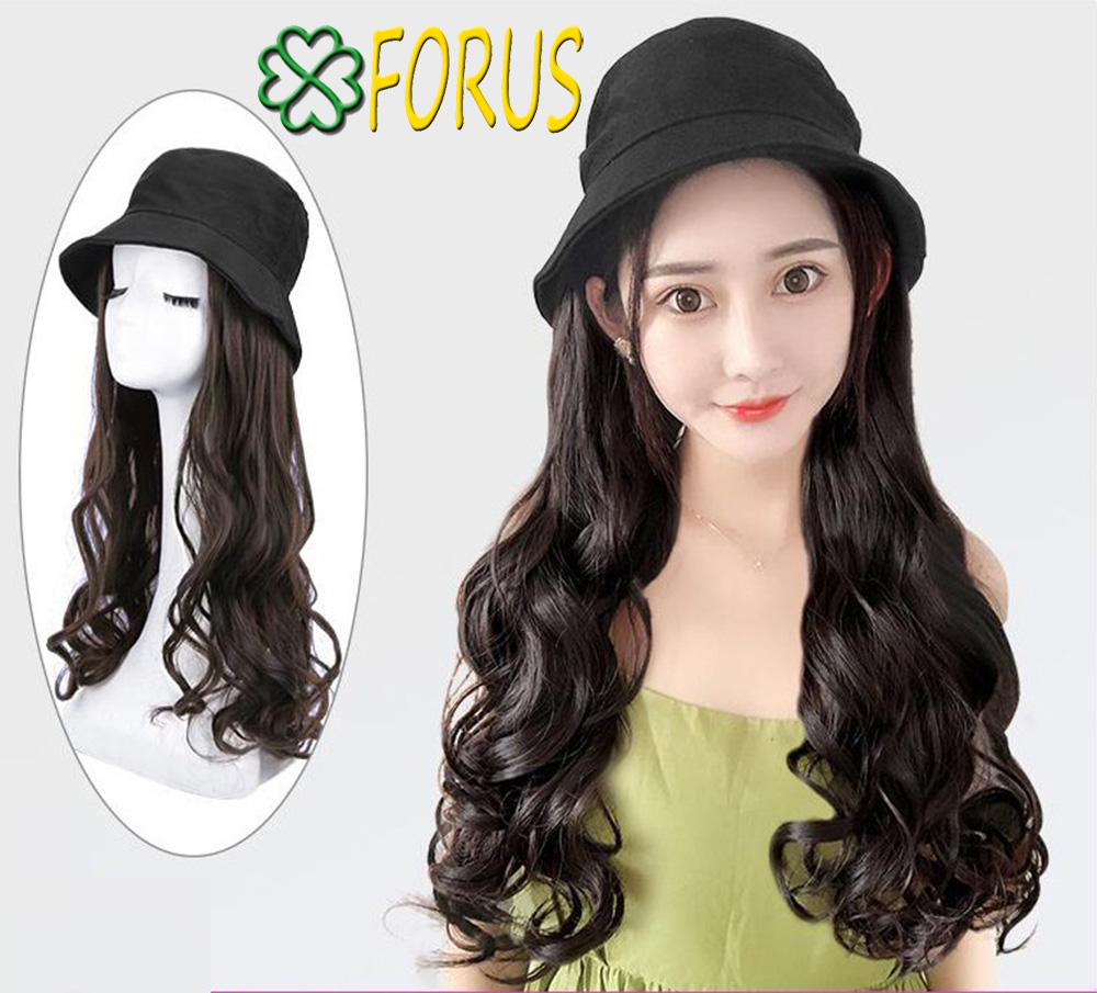 Tóc giả gắn mũ tai bèo đen xoăn dài, tóc giả nữ Sỉ 115k
