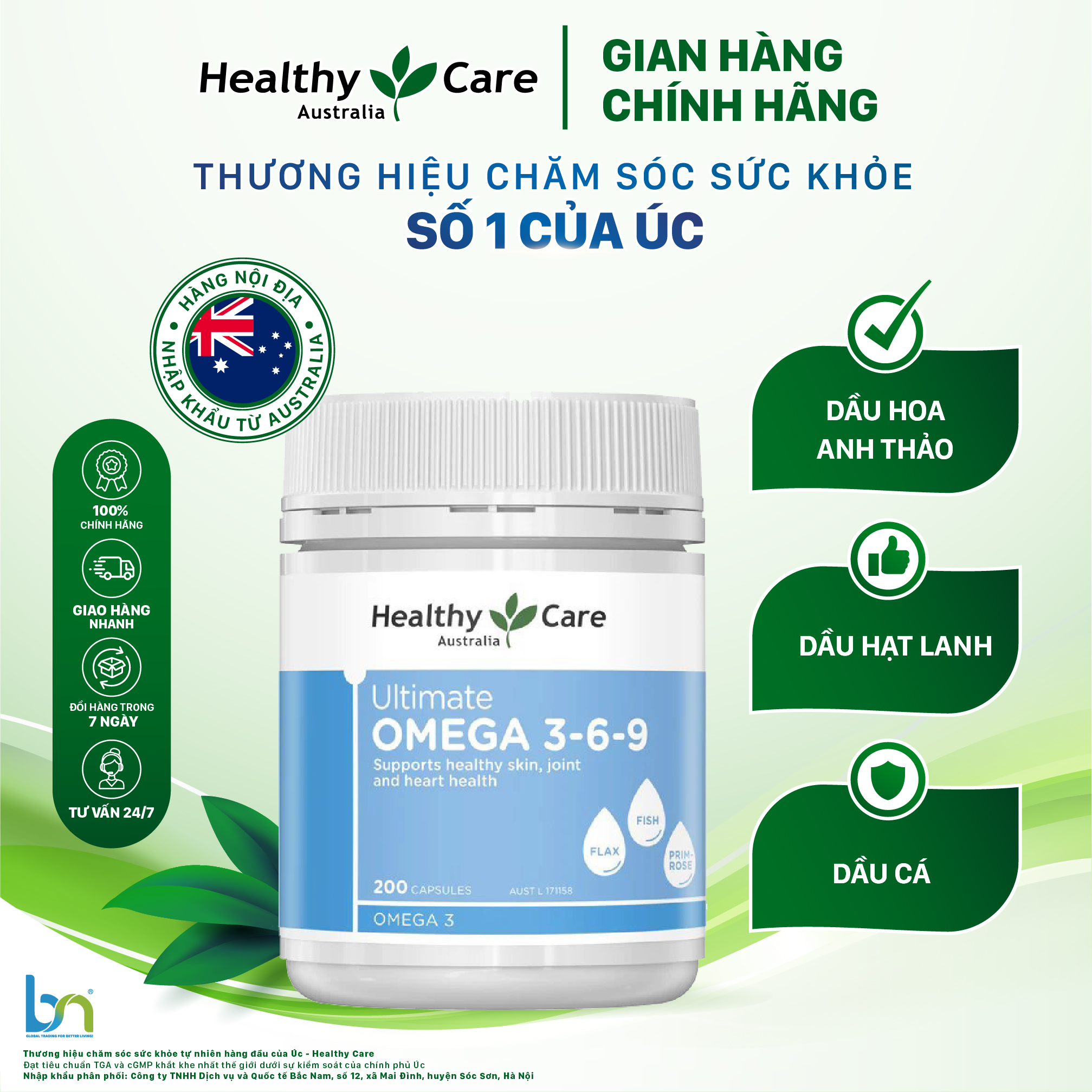 Viên uống Healthy care Ultimate Omega 3-6-9 hộp 200 viên