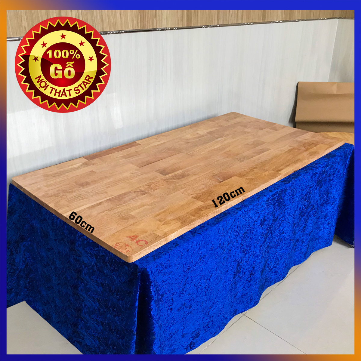 [100% gỗ] Mặt bàn gỗ cao su 60cmx120cm,Mặt bàn gỗ