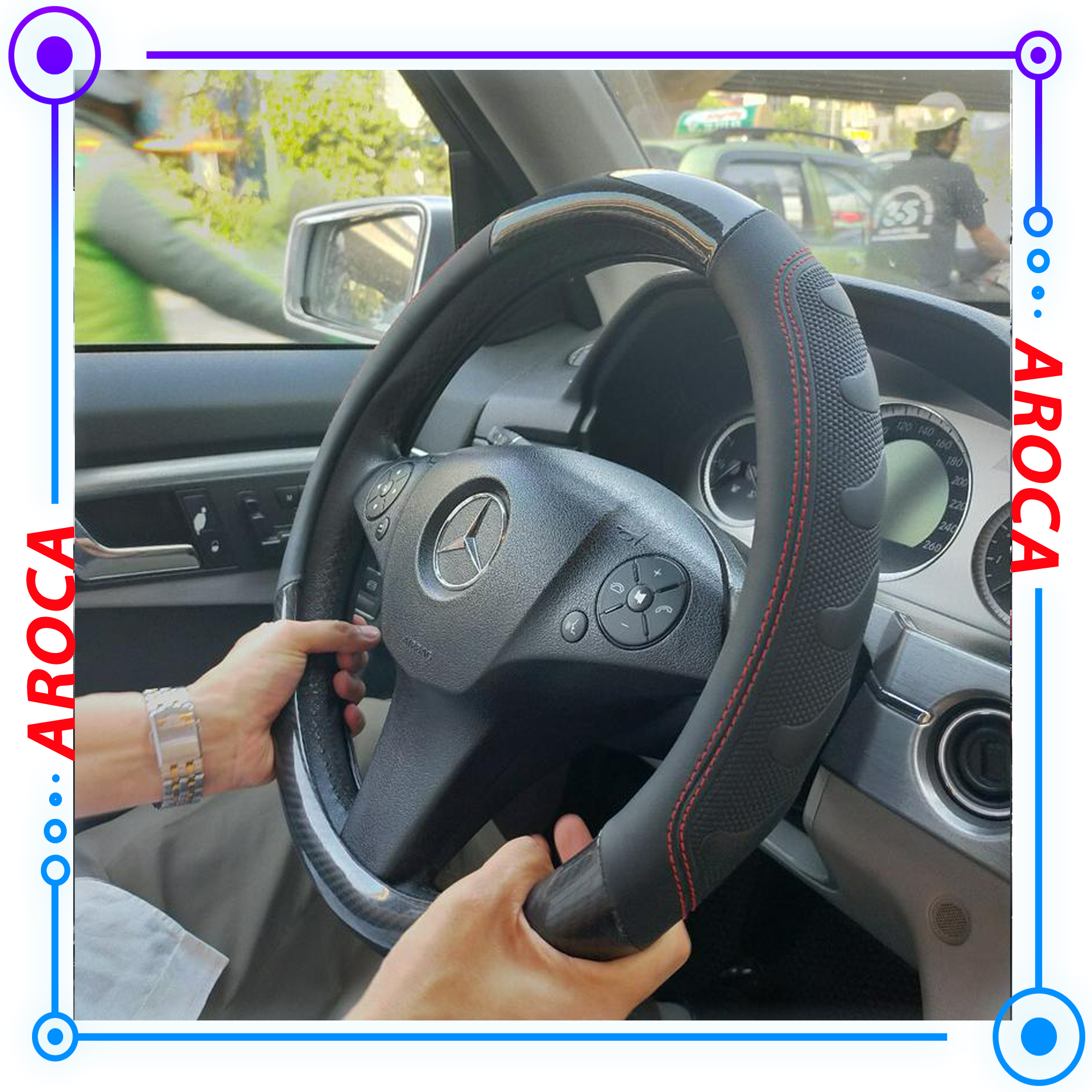 Bọc Vô Lăng Da Thật - Bọc Vô Lăng Vân Cacbon Đỏ, Đen - Bọc Vô Lăng Da Cao Cấp AROCA