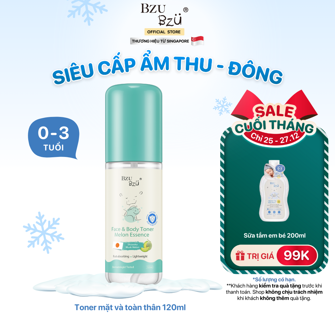 Toner Dưa Lưới Cho Em Bé BZU BZU Face & Body Toner Melon Essence Dành Cho Mặt Và Toàn Thân 120ml