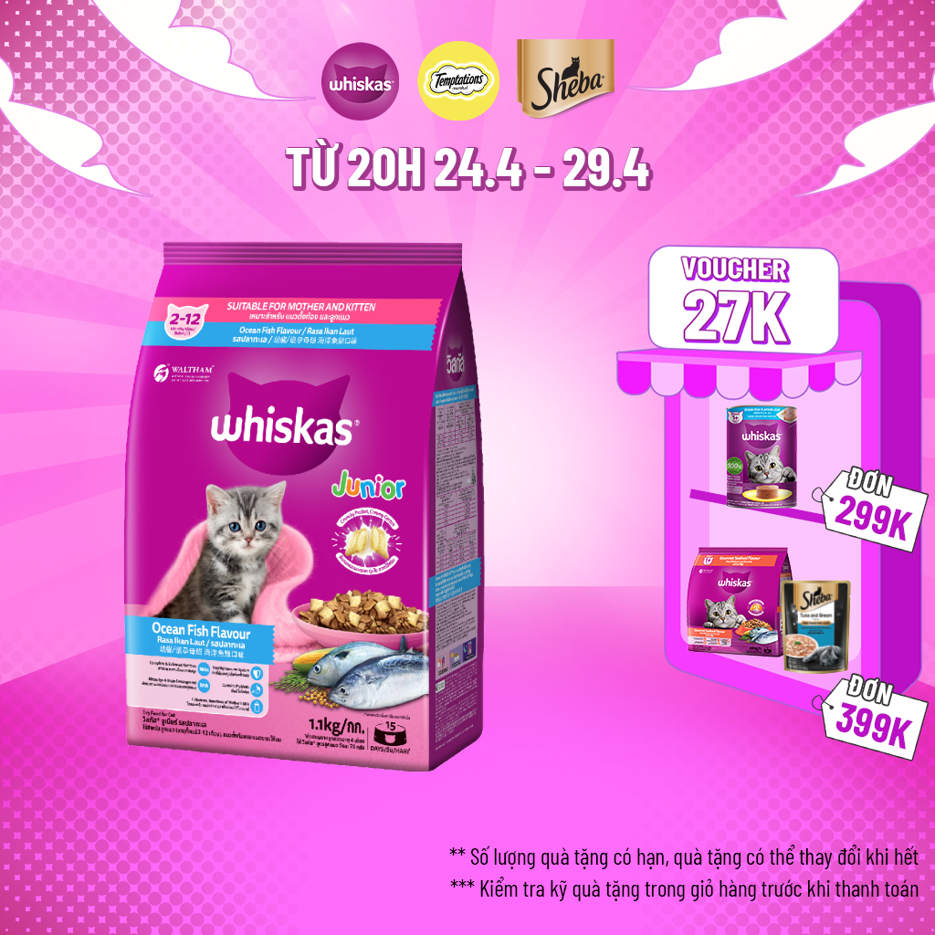 Thức Ăn Hạt Cho Mèo Con WHISKAS 1.1kg