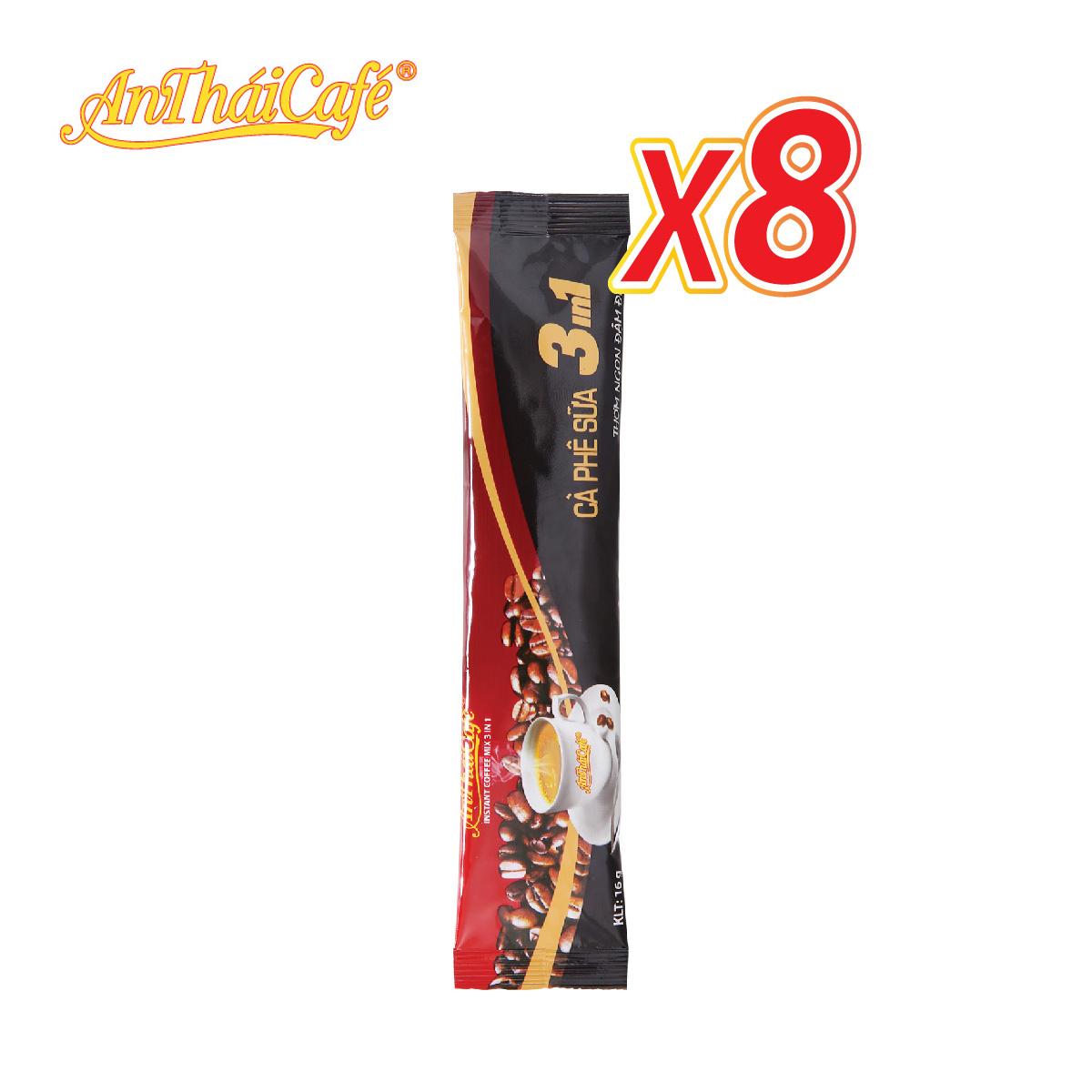 Combo 8 gói cà phê sữa 3in1 An Thái Mới, vị đắng nhẹ và ngọt béo không trộn hương liệu Gói 16gr - AnTháiCafé