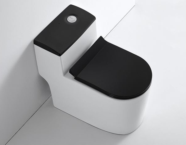 Bồn cầu 1 khối màu trắng nắp đen BC M821 bệ ngồi rộng rãi giá hấp dẫn