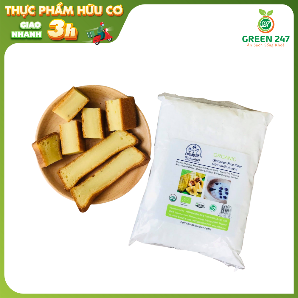 Bột gạo nếp hữu cơ green247 nhập khẩu thái lam 500g pvn756 chính hãng