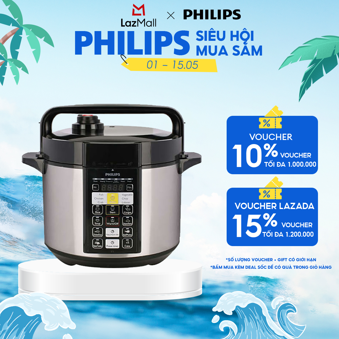 Nồi Áp Suất Điện Tử Philips HD2136/66, 5 Lít-Ngon Hơn, Tốn Ít Thời Gian Hơn-Lòng Nồi Hợp Kim Nhôm Bền Giúp Dẫn Nhiệt Hiệu Quả Hơn.-Hàng Phân Phối Chính Hãng