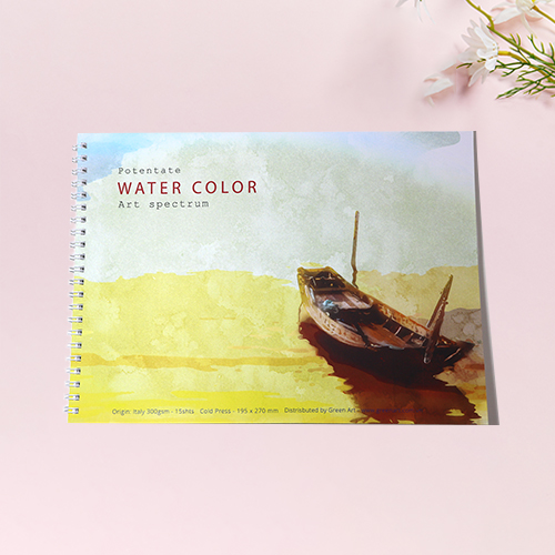 Sổ vẽ màu nước A4 giấy vẽ nhập 100% từ Ý giấy dày 300gsm vân đẹp- giấy vẽ màu nước chất giấy dày, loang màu tốt, màu vẽ trong tự nhiên, khô nhanh Green Art - Hàng chính hãng