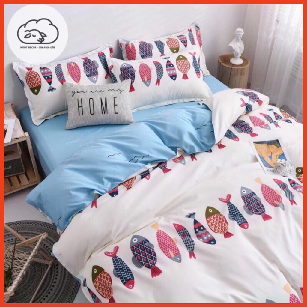 Bộ Chăn Ga Cotton Poly ❤️ 5 món hè đủ size đệm họa tiết cá miễn phí bo chun chăn ga gối hàn quốc nhập khẩu Mượt Decor
