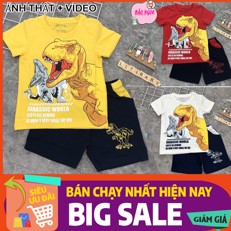 [HCM]ĐỒ BỘ TRẺ EM Bộ Quần áo BÉ Trai In Khũng Long Siêu Ngầu Chất Cotton Co giãn Mềm Mịn Họa Tiết in Với Cộng Nghệ Cao 4 Lớp Siêu Bền Hàng VNSX MÃ SP S004