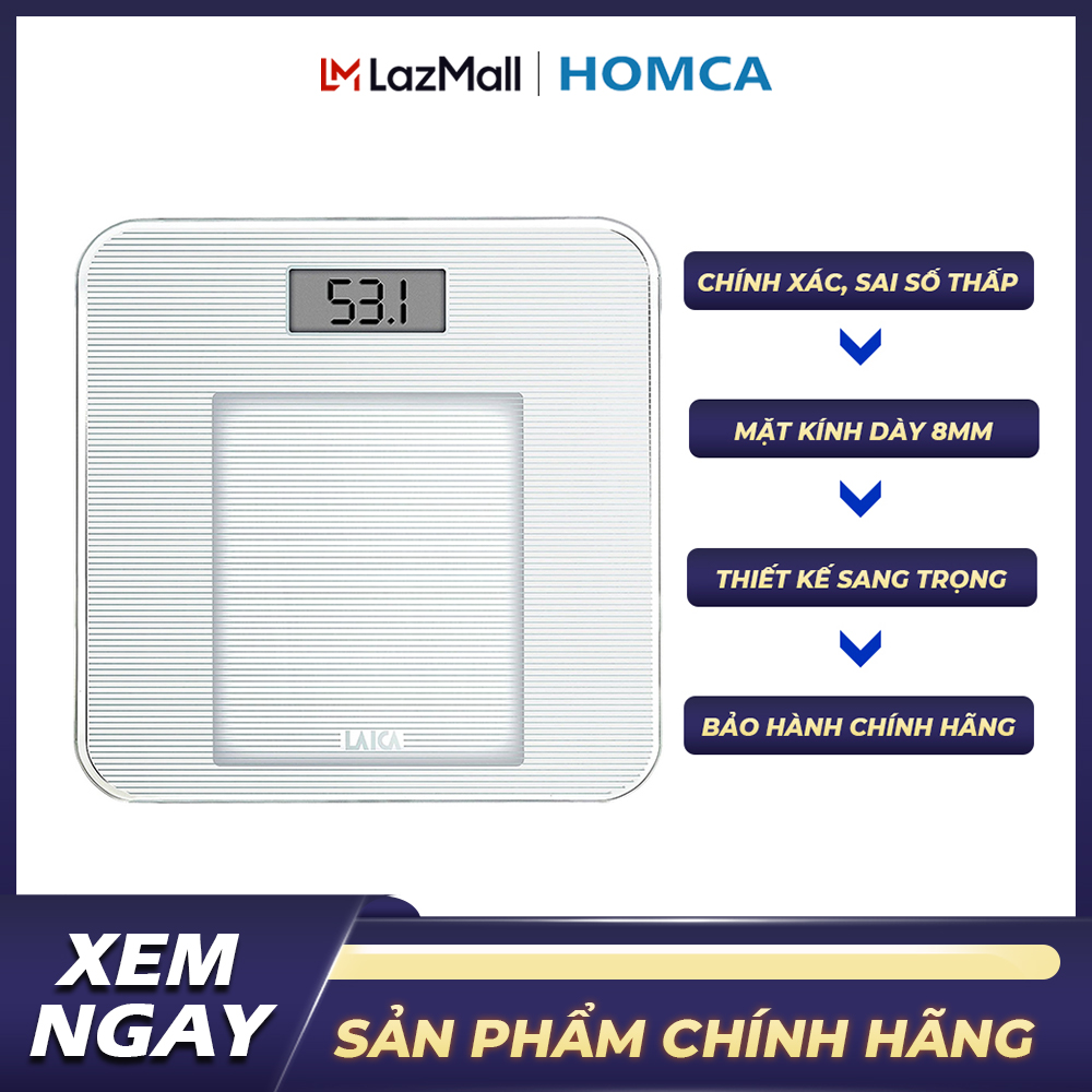 Cân điện tử Laica PS1036, cân sức khỏe dùng trong gia đình, mặt kính dày, họa tiết đơn giản, sang trọng