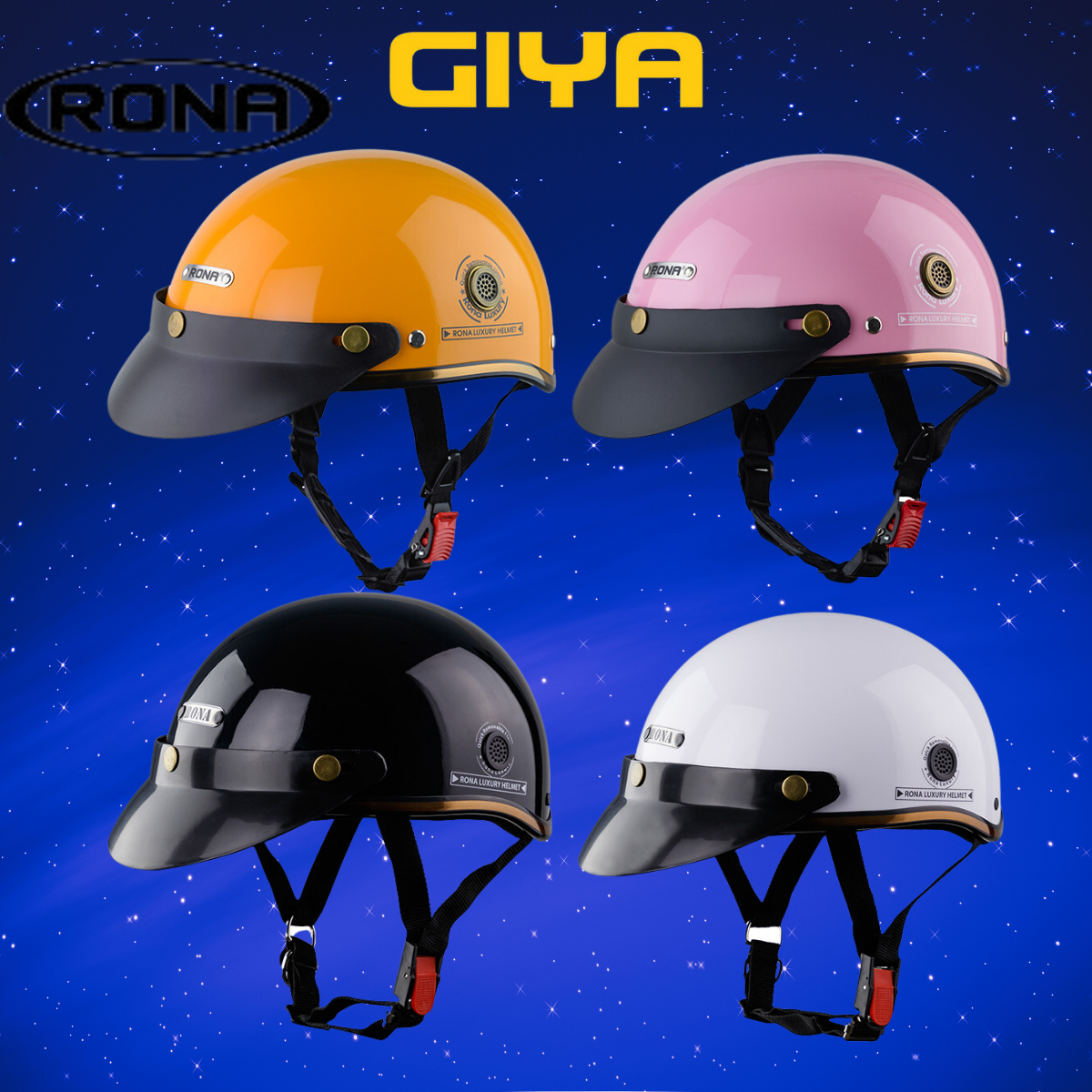 Mũ bảo hiểm nửa đầu RONA haly luxury viền đồng cao cấp có thông gió, nón xe máy freesize cho nam và nữ