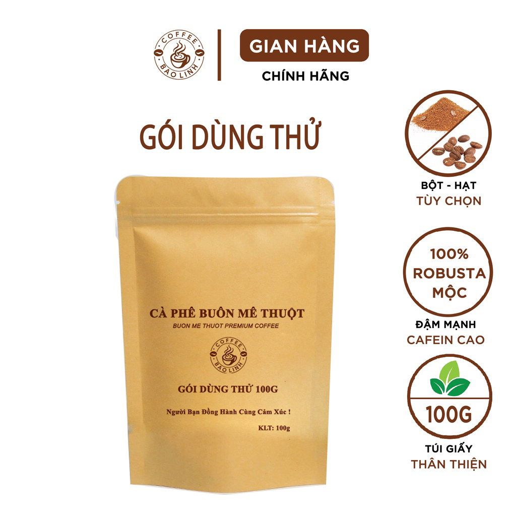 Cà phê rang mộc bảo linh coffee 100% robusta buôn ma thuột - gói 100g nguyên chất